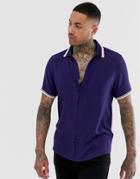 Asos Design Oversized Viscose Shirt With Rib Detail In Navy - Navy