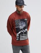 Asos Oversized Sweatshirt With Woven Printed Patch - Brown