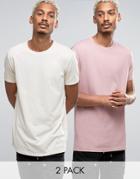 Asos 2 Pack Longline T-shirt In Beige/pink - Multi
