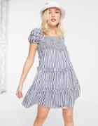 Influence Tiered Mini Dress In Navy Stripe-blues