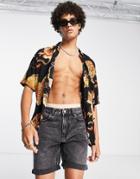 Bershka Tiger Print Shirt In Black