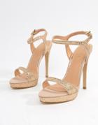 Lipsy Glitter Barely There Heeled Sandal - Gold