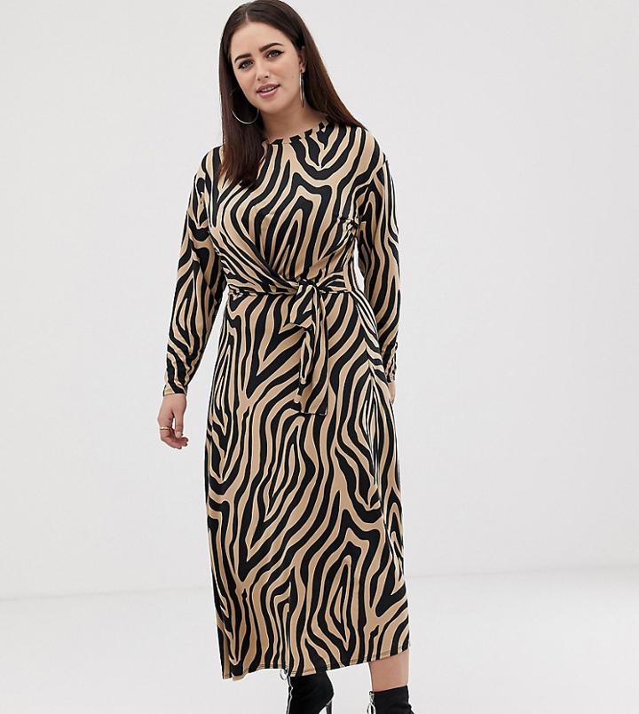 Asos Design Curve Tie Waist Maxi Dress In Animal Print - Multi