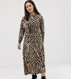 Asos Design Curve Tie Waist Maxi Dress In Animal Print - Multi