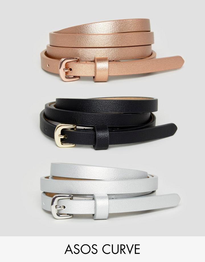 Asos Curve 3 Pack Metallic Waist And Hip Belts - Multi