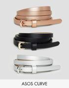 Asos Curve 3 Pack Metallic Waist And Hip Belts - Multi