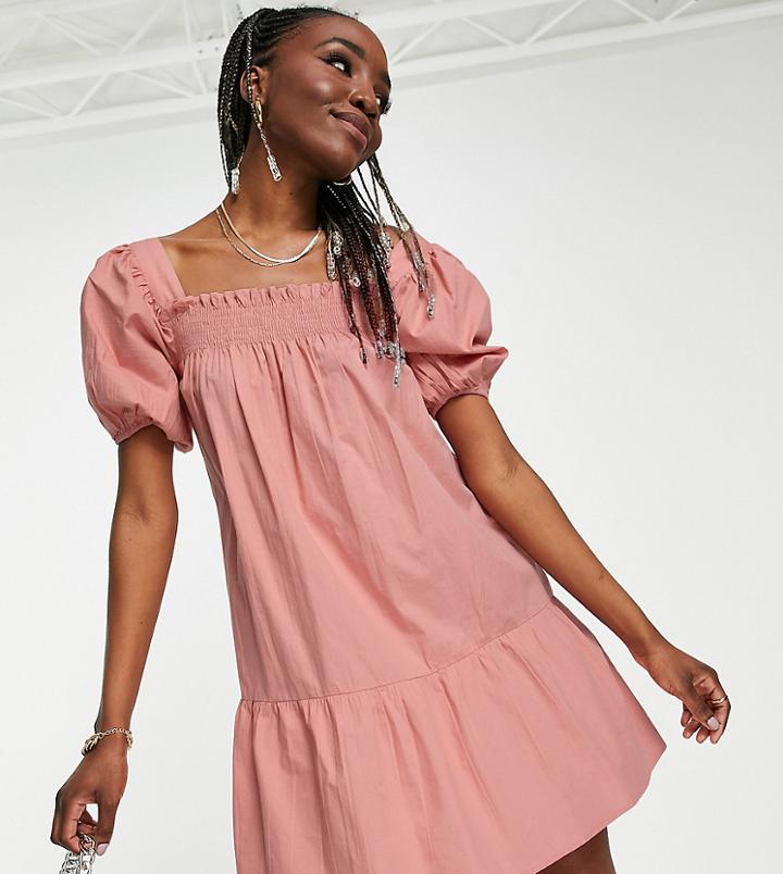 Influence Tall Puff Sleeve Cotton Poplin Mini Dress In Teracotta-orange