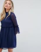 Influence Smock Dress With Flare Sleeve - Navy