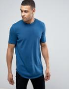 Asos Longline Knitted T-shirt With Curved Hem In Deep Blue - Blue