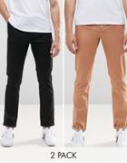 Asos 2 Pack Slim Chinos In Black And Beige Save 15%