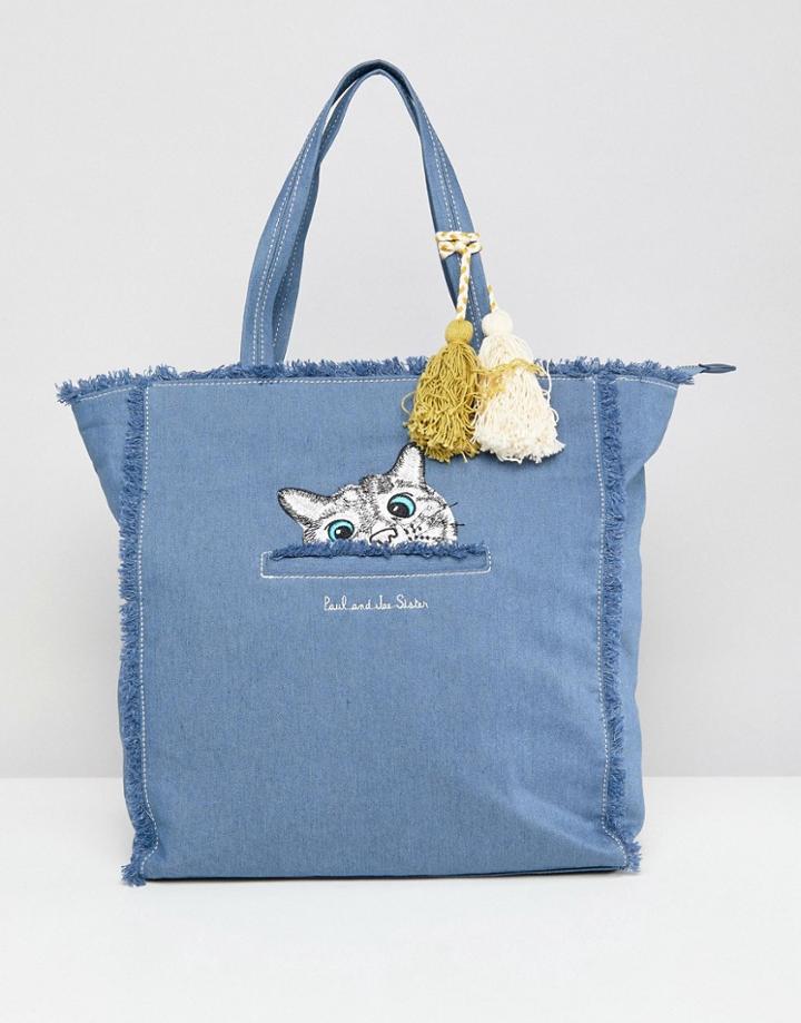 Paul & Joe Sister Denim Cat Shopper - Blue