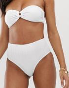 Vero Moda Texture High Waist Bikini Bottoms - White