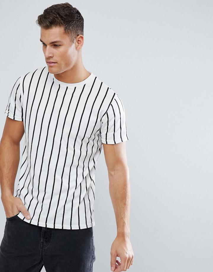 Stradivarius Vertical Stripe T-shirt In White - White