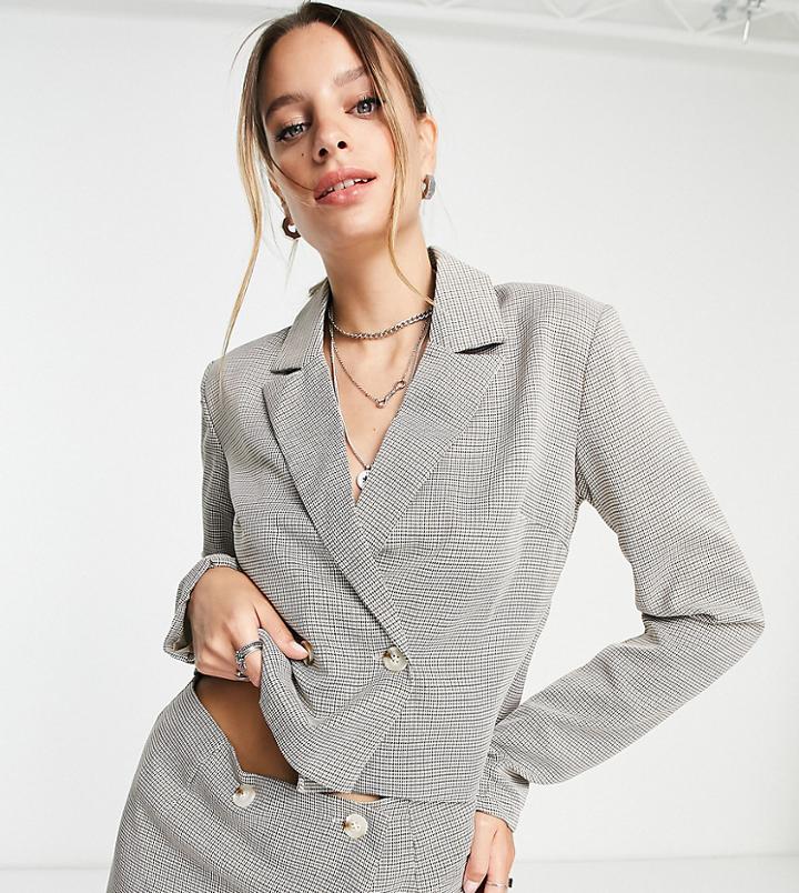 Heartbreak Tall Cropped Double Breasted Blazer In Neutral Houndstooth - Part Of A Set-multi