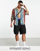 Asos Design Dropped Shoulder Oversized Revere Satin Shirt In Animal Print-multi
