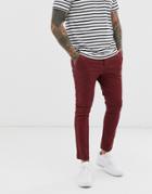 Asos Design Super Skinny Cropped Chinos In Burgundy