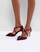 Dune London Pointed Shoe With Crystal Embellishment And Cross Straps - Red