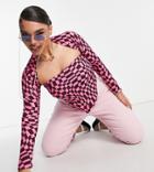 Asos Design Curve Cropped Shrug Top In Pink Check Print-multi