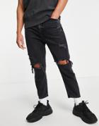Pull & Bear Relaxed Ripped Jeans In Black