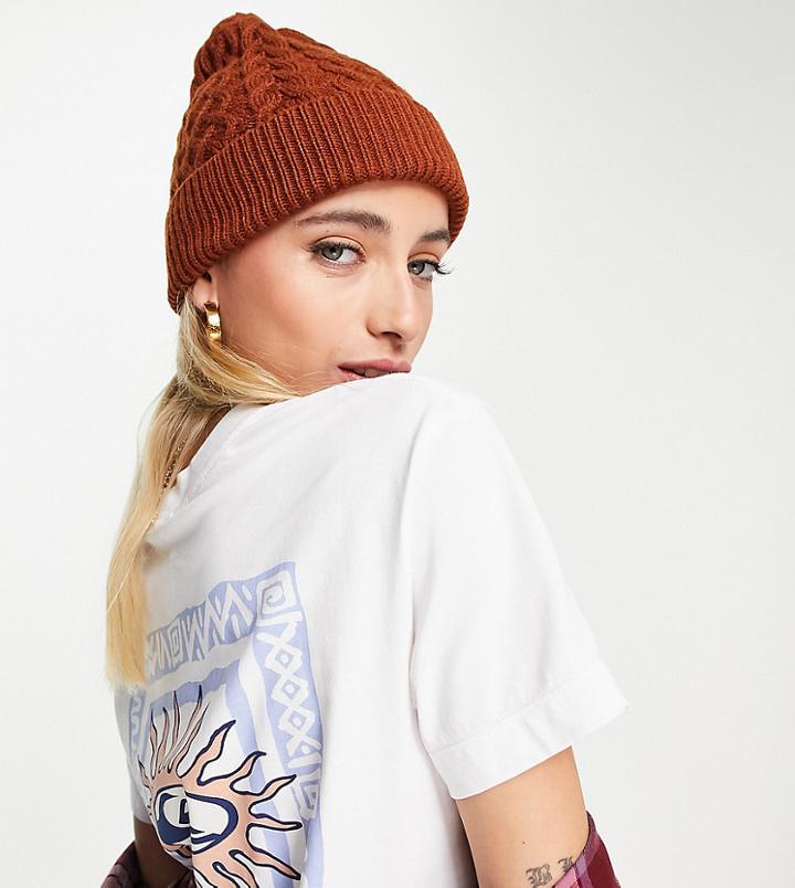 My Accessories London Cable Knit Beanie In Rust-brown