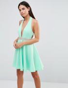 Club L Scuba Rhinestone Trim Halter Prom Dress - Mint