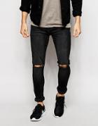 Asos Super Skinny Jeans With Rips - Washed Black1
