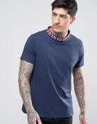 Pretty Green Plecteom T-shirt Jacquard Knit Neck In Navy - Navy