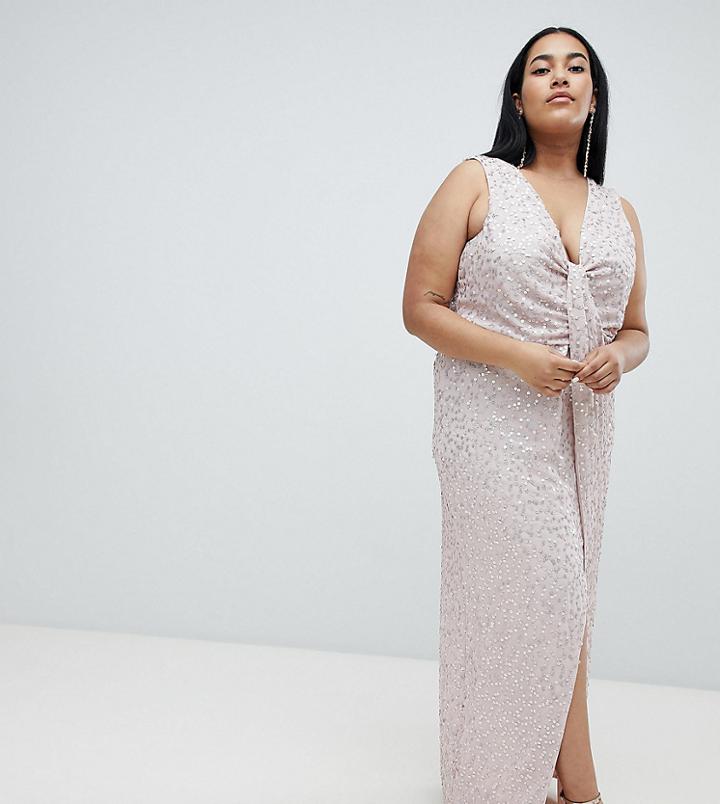 Asos Design Curve Drape Knot Front Scatter Embellished Sequin Maxi Dress - Multi