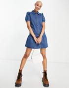Miss Selfridge Denim Frill Collared Dress In Blue-blues