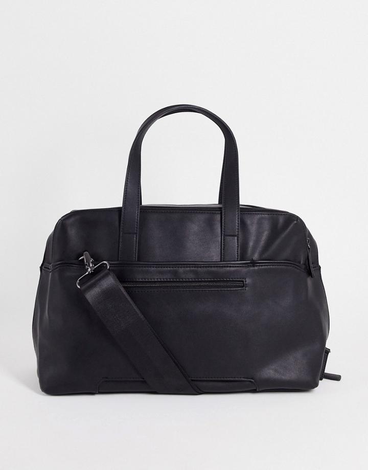 Asos Design Holdall In Black Faux Leather 19 Liters