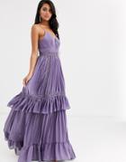 True Decadence Cami Strap Tiered Maxi Dress With Tie Front In Mauve-purple