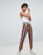 Daisy Street Peg Pants In Rainbow Stripe - Multi
