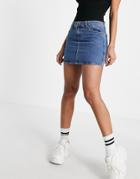 Topshop Mini Skirt In Mid Wash Blue-blues