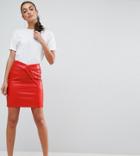 Asos Tall Textured Tulip Mini Skirt In Leather Look - Red