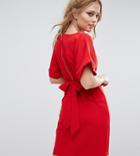 Closet London Kimono Sleeve Midi Dress With Tie Back Detail And Split Front - Red