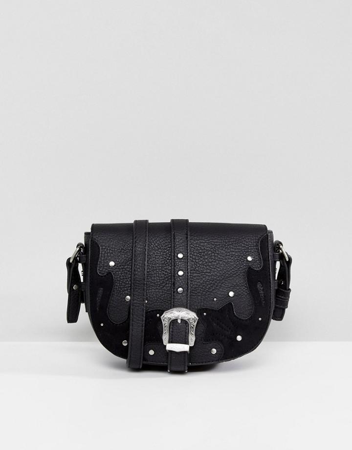 New Look Western Buckle Cross Body Bag - Black