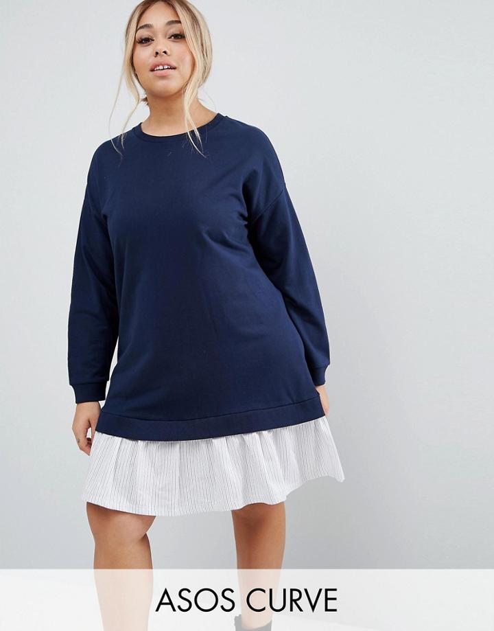 Asos Curve Sweat Dress With Shirting Hem - Blue