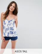 Asos Tall Cami Top In Blue Floral Print - Multi