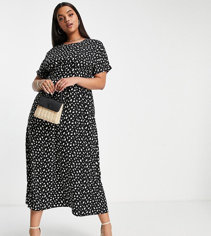 Lola May Plus Midi Smock Dress In Black Spot