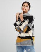 Vila Color Block High Neck Sweater - Black