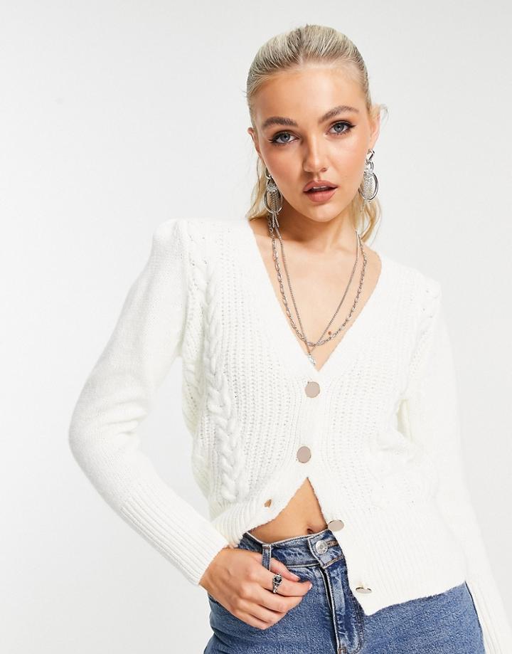 Lipsy Cable Knit Cropped Cardigan In Ivory-white