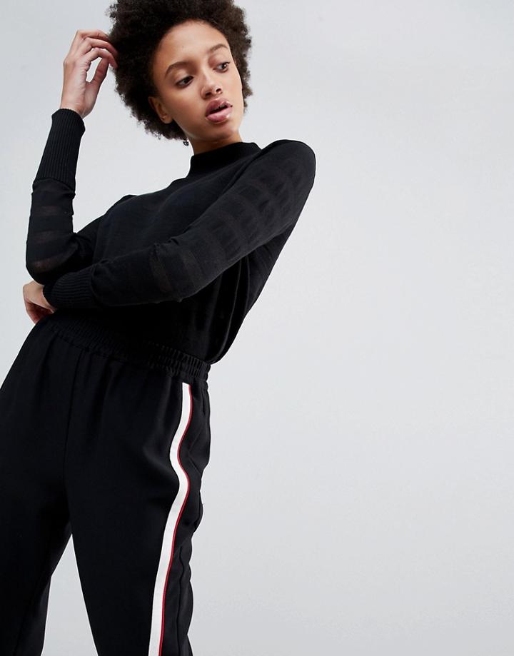 H.one Shadow Stripe Knit Crew Neck Sweater - Black