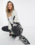 Only Maxi Cardigan With Shawl Collar In Monochrome Print-multi