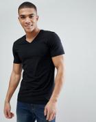 Esprit Organic Muscle Fit V Neck T-shirt In Black - Black