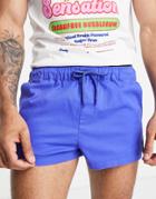 Asos Design Skinny Super Short Chino Shorts With Side Splits In Bright Blue
