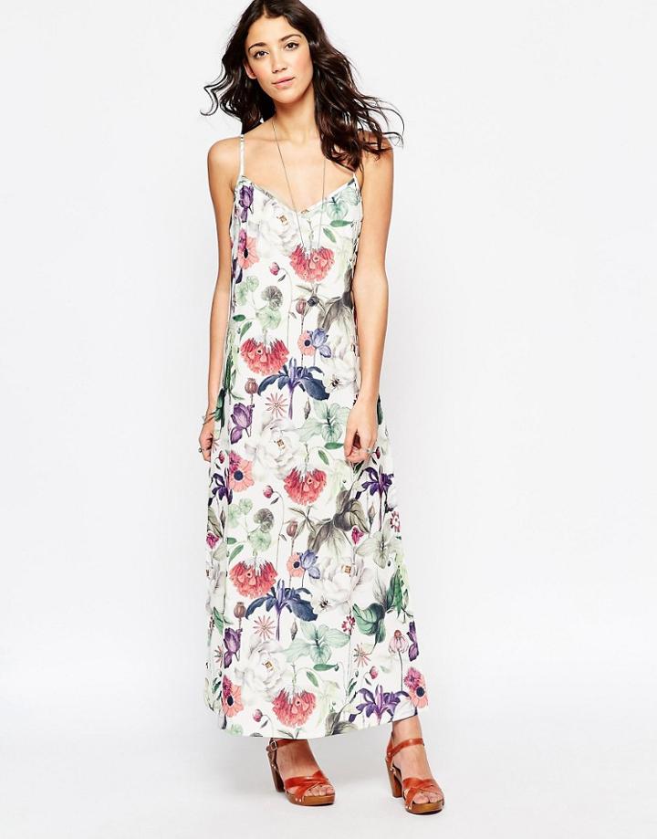 Motel Carrie Maxi Dress In Botanical Print - Botanical Ivory