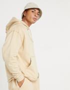 Asos Design Organic Oversized Hoodie With Curved Hem In Beige-neutral
