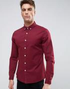 Asos Slim Twill Shirt With Stretch In Red - Red