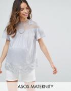 Asos Maternity Embroidered Lace Insert T-shirt - Blue