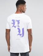 Asos Longline T-shirt With Ny Script Back Print In Skater Fit - White
